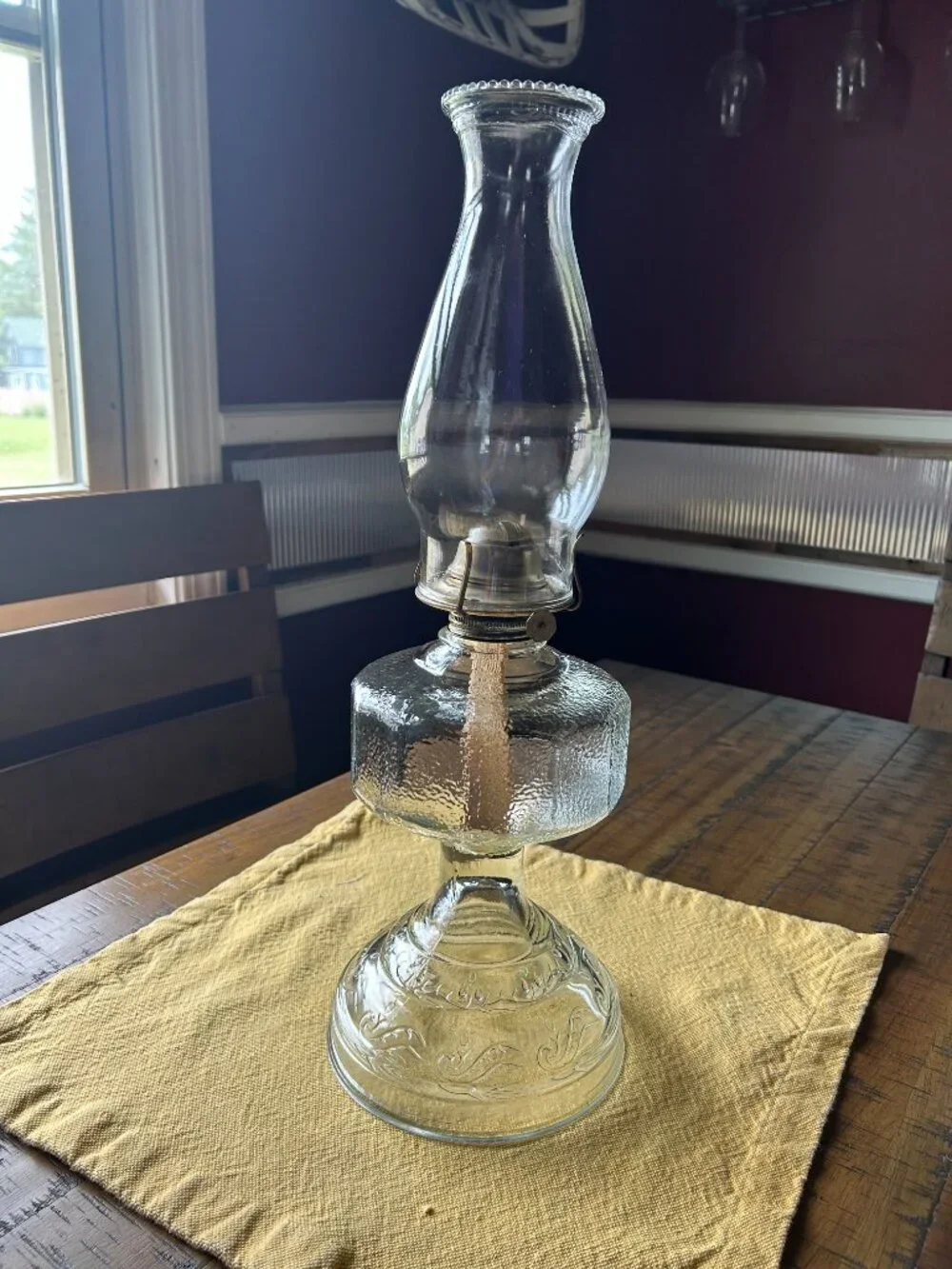 Vintage  Clear Glass Oil Lamp  Early American Homesteader   USA made   Bartlett